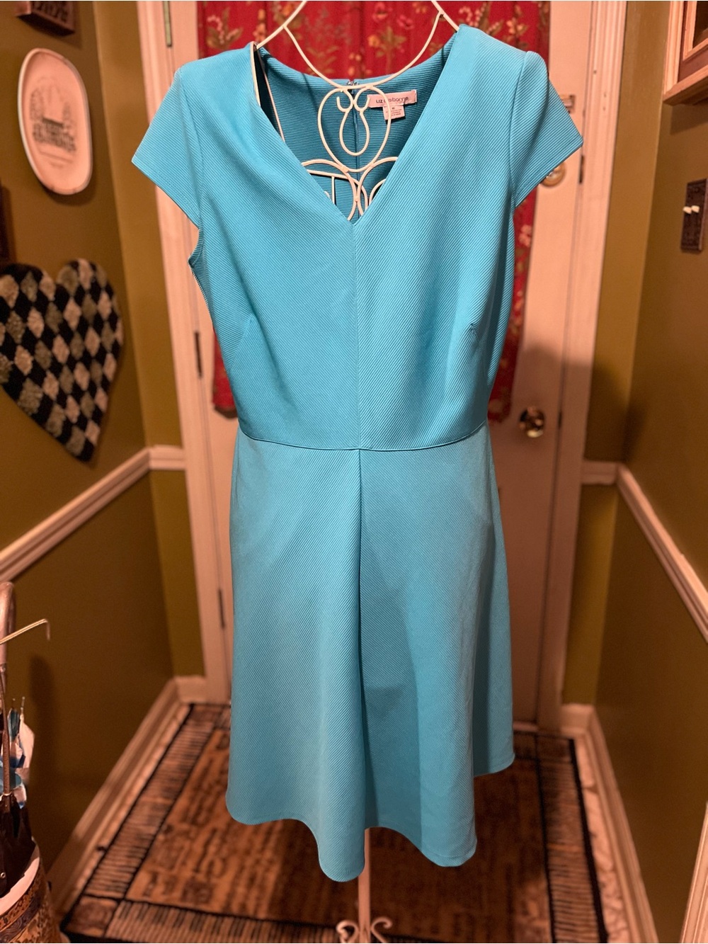 Liz Claiborne Aqua V Neck Fit and Flare Dress 16
